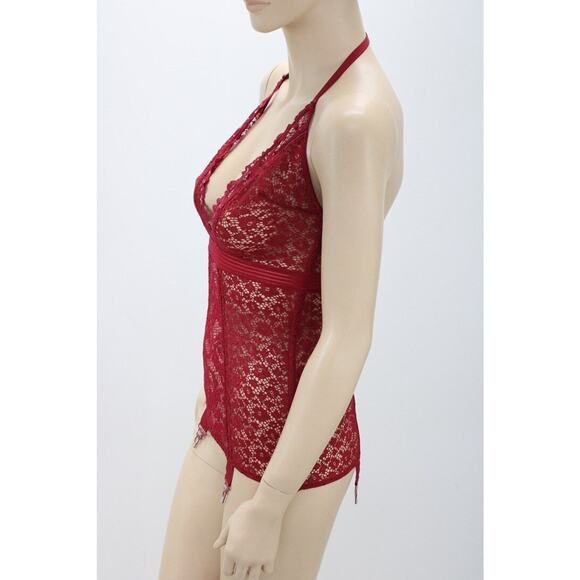 New Victorias Secret Red All Lace Nightie Halter Babydoll Bodycon Garters XS NWT - Picture 2 of 8